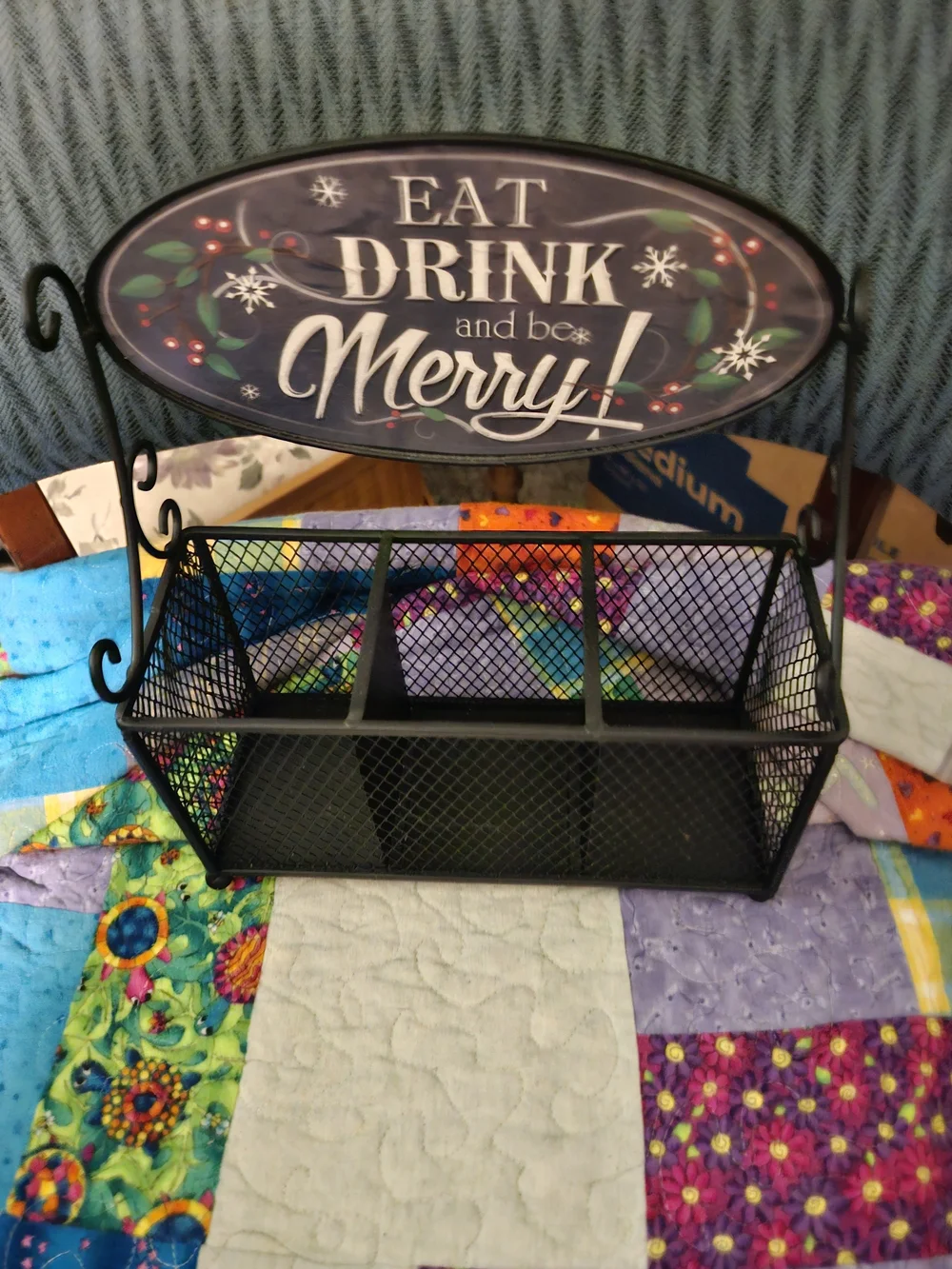 Eat Drink and Be Merry! Black Metal Countertop Caddy